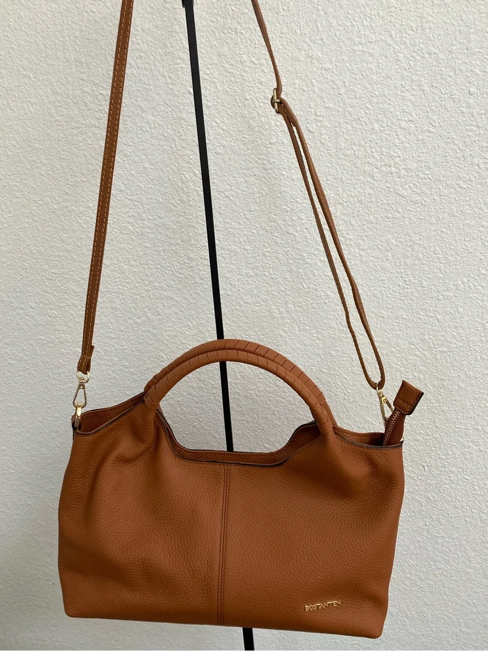 Bostanten Brown Leather Top-Handle Hobo Tote & Crossbody Bag